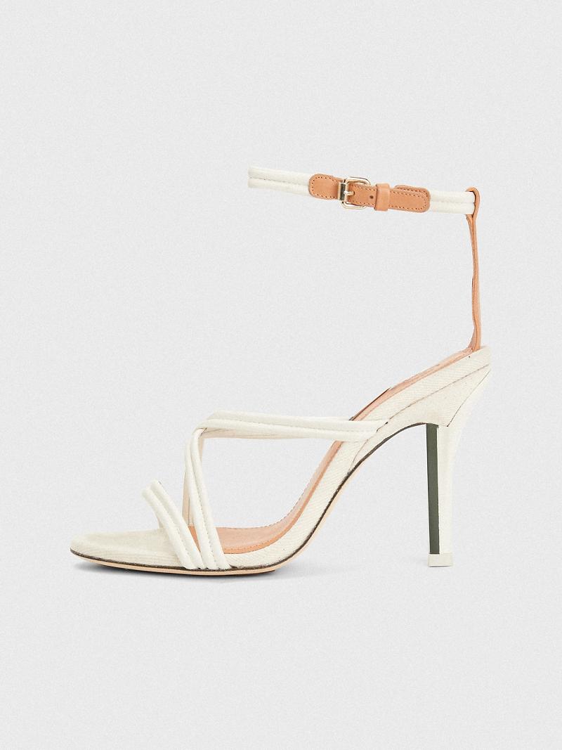 Női Tommy Hilfiger Criss Cross Sarkú Heeled Sandal Bézs | HU 605YXF